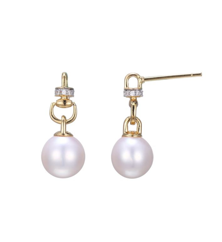 Pearl Earrings with CZ Accents