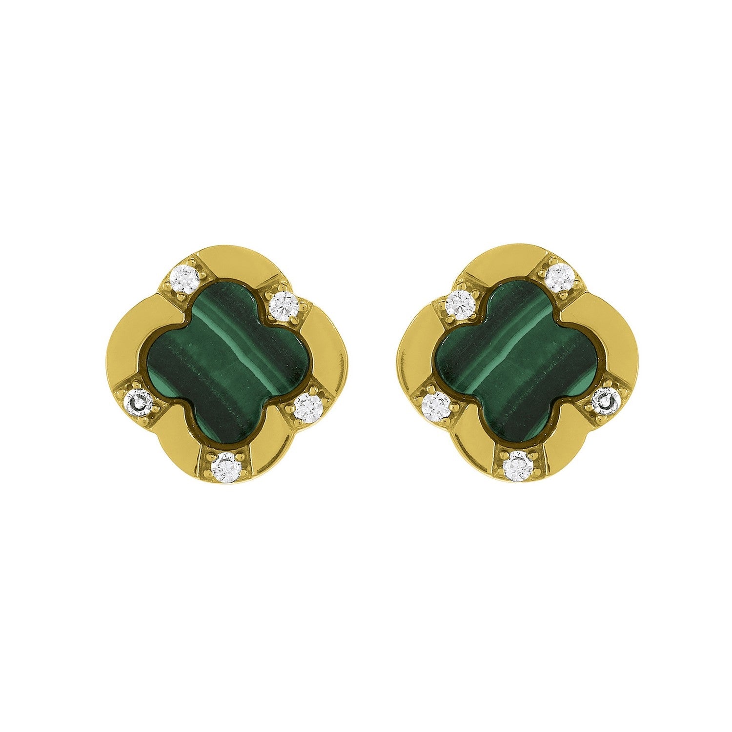 Bliss Gold-Plated Silver Malachite Clover Studs by Charles Garnier