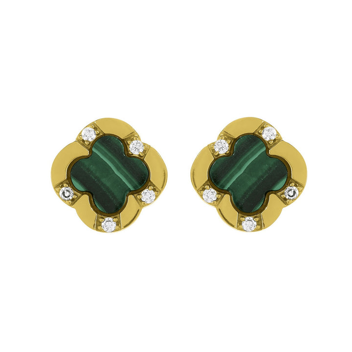 Bliss Gold-Plated Silver Malachite Clover Studs by Charles Garnier