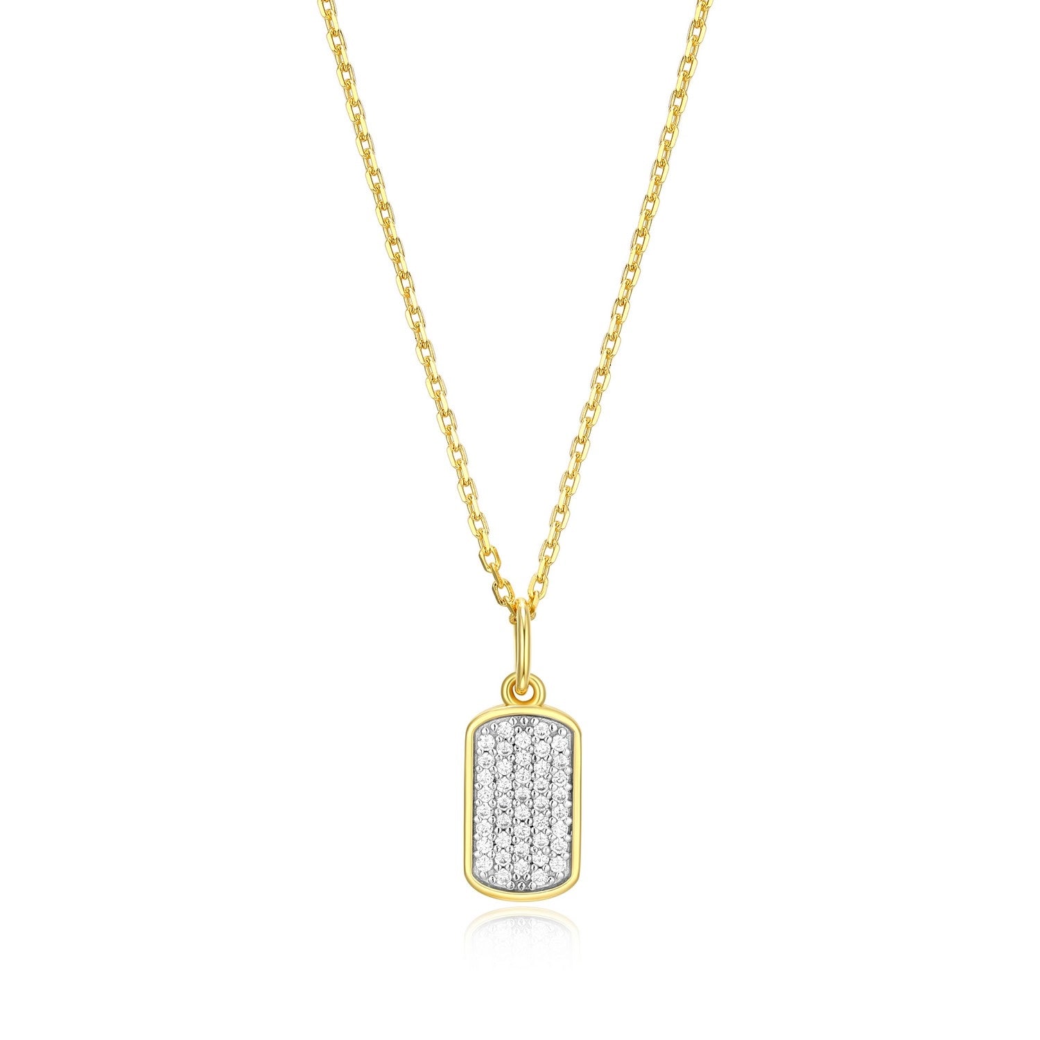 "M" Lab-Created Diamond Gold & Rhodium Sterling Silver Dog Tag Necklace