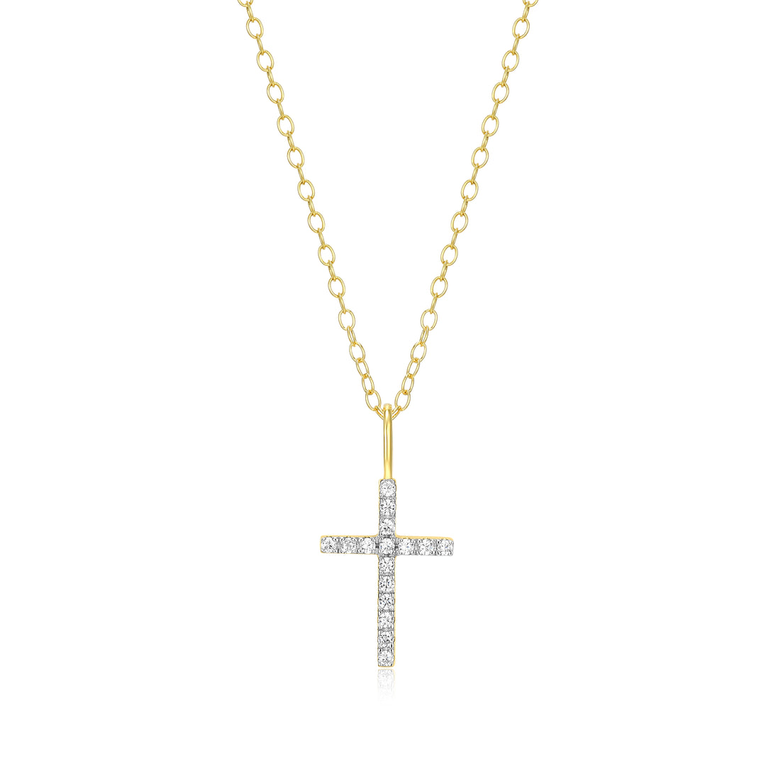 "M" Lab-Created Diamond Two-Tone Cross Necklace