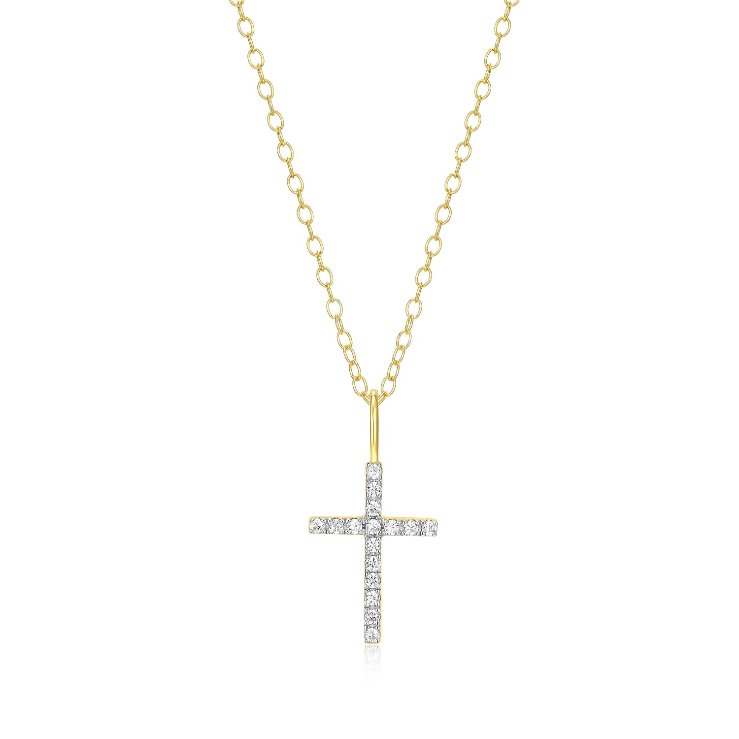 "M" Lab-Created Diamond Gold IP & Rhodium Sterling Silver Cross Necklace