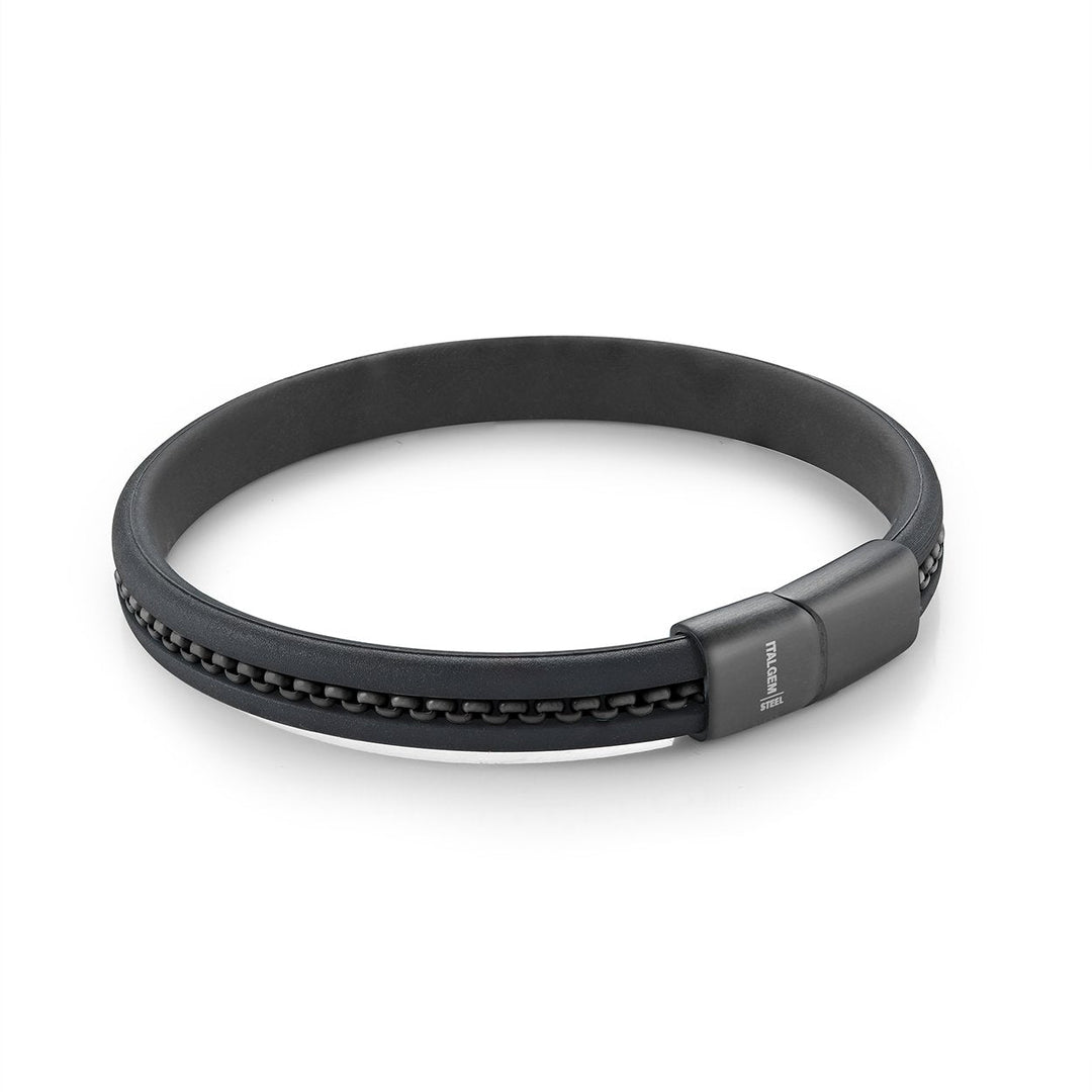 Italgem Steel 8mm Black Silicone & Box Chain Bracelet