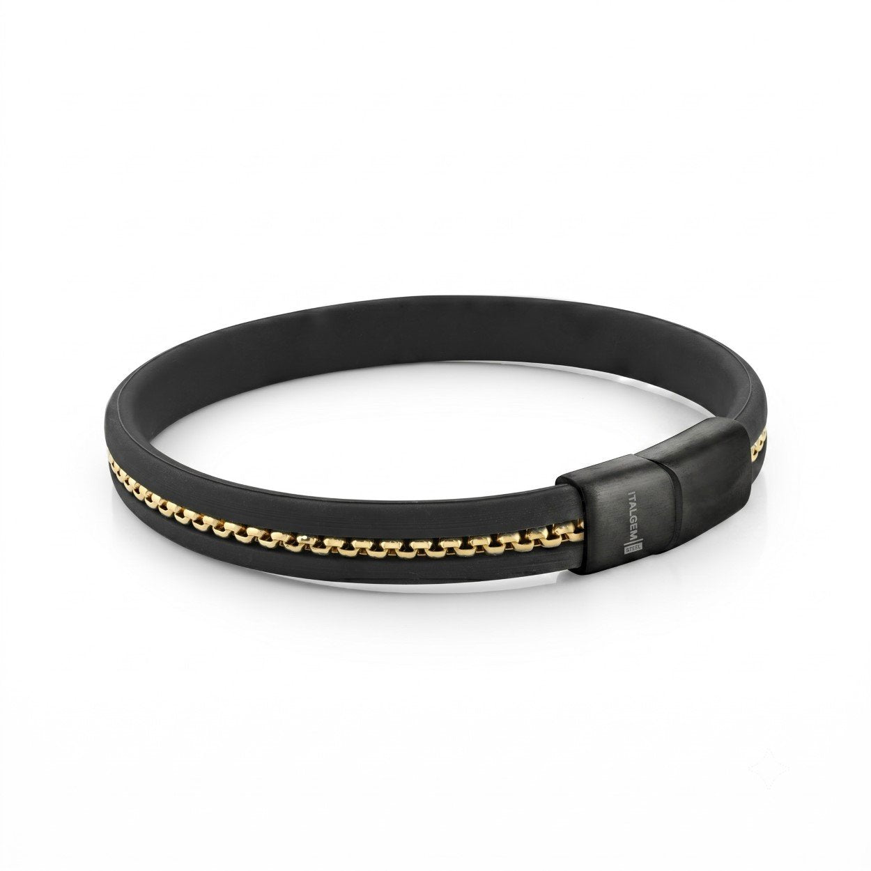 Italgem Black IP Stainless Steel & Silicone Gold Box Chain Bracelet