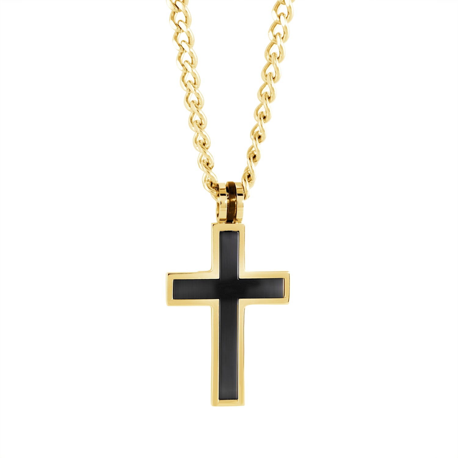Italgem Steel Gold & Black IP Cross Necklace