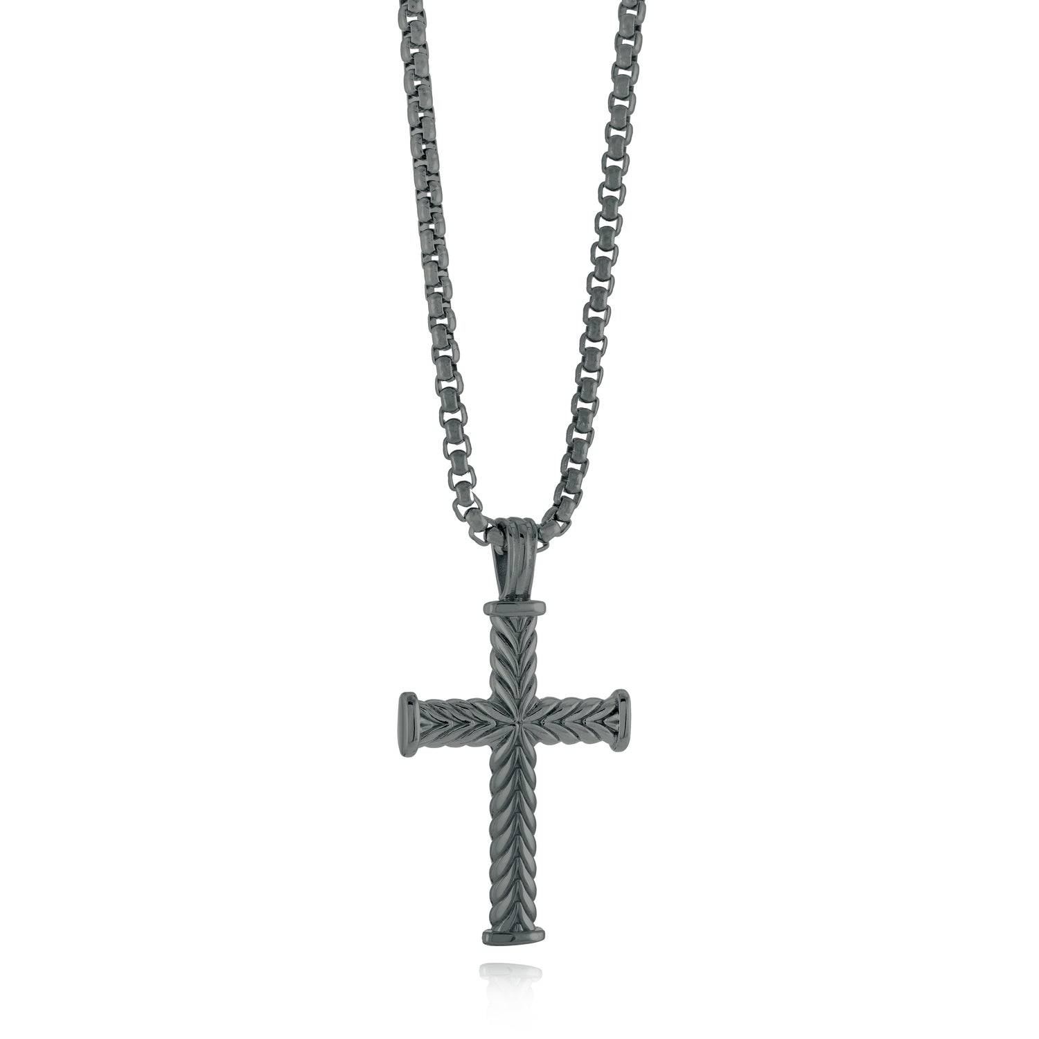 Italgem Gunmetal IP Stainless Steel Chevron Cross Necklace