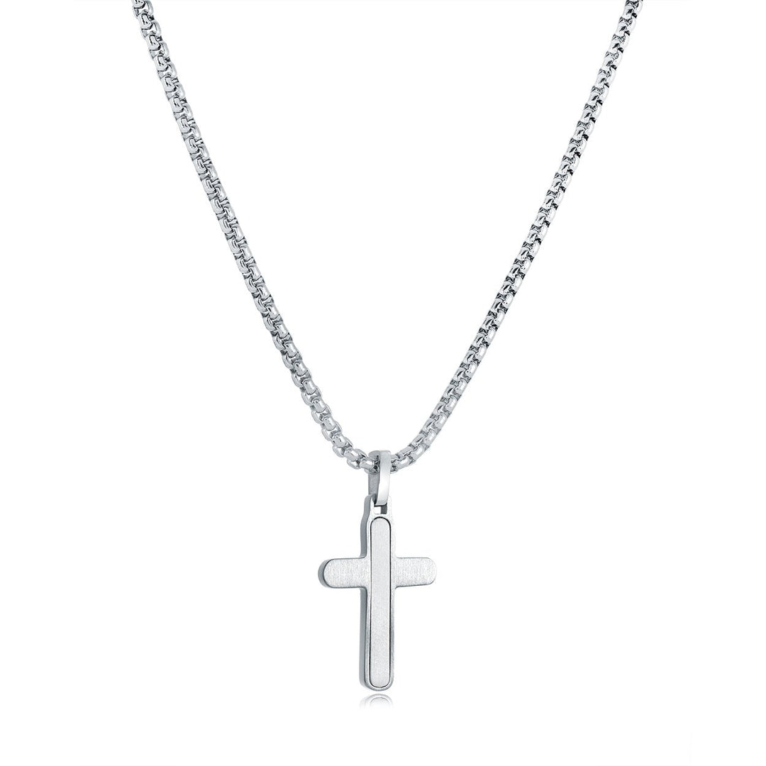 Veloria Brushed Stainless Steel Slim Cross Pendant