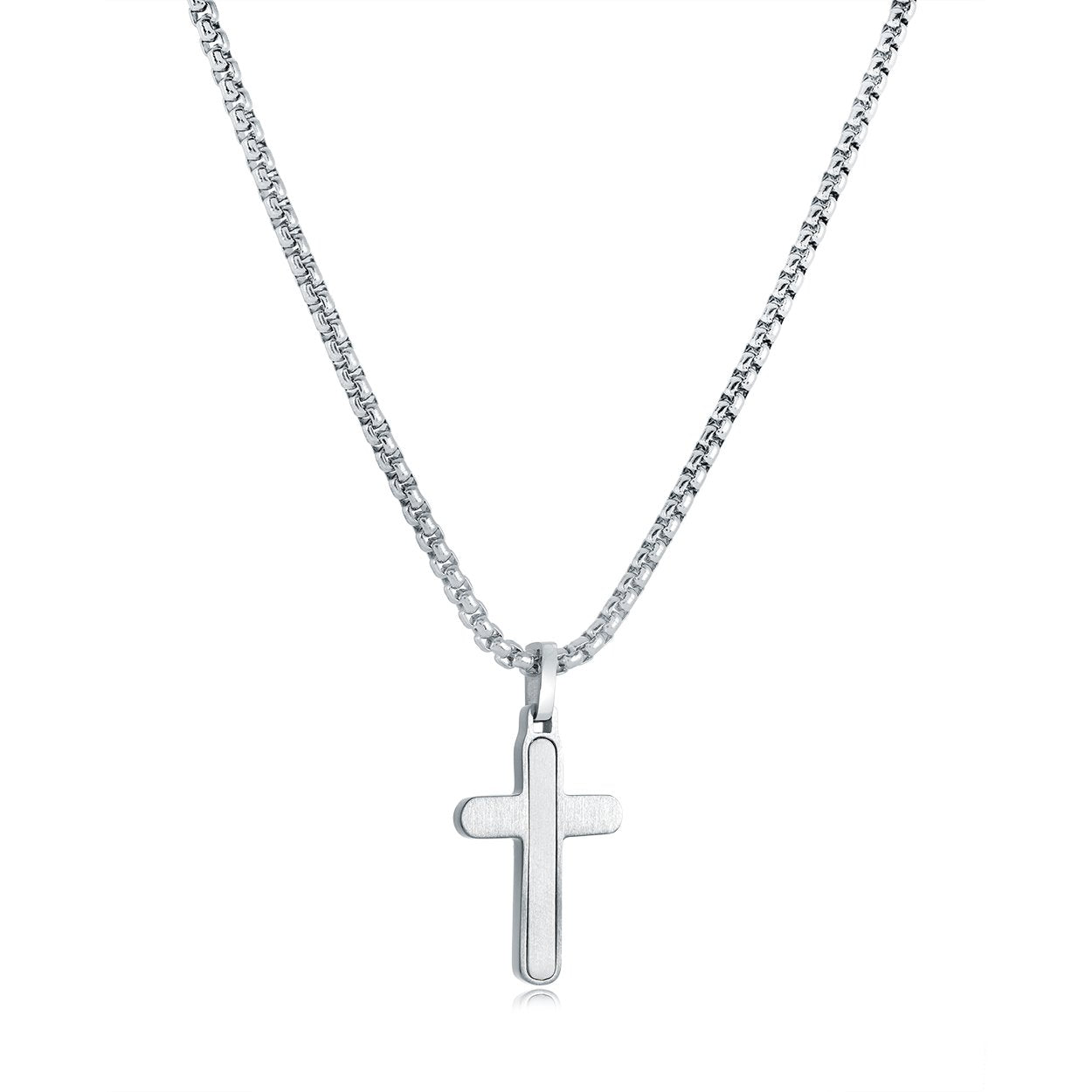 Veloria Brushed Stainless Steel Slim Cross Pendant