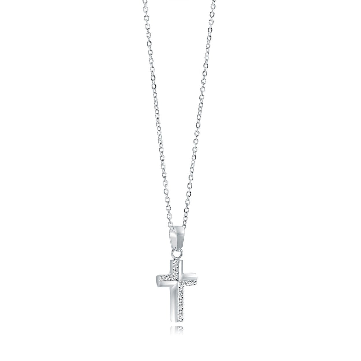 Children’s Stainless Steel Micro CZ Cross Necklace
