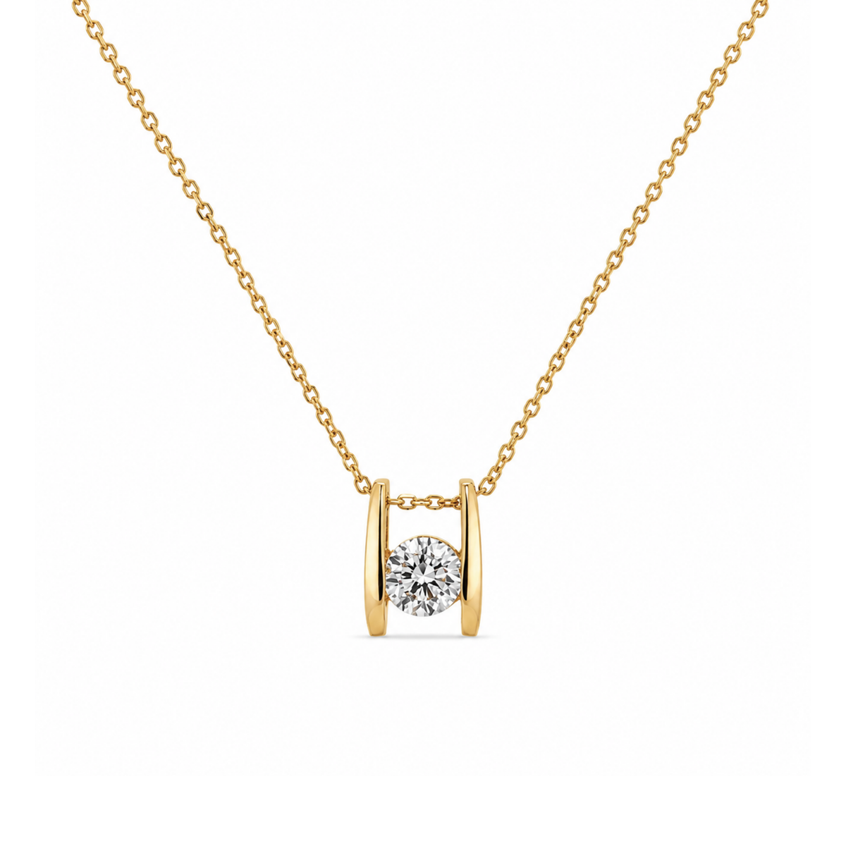 14k Yellow Gold Double Bar Diamond Pendant