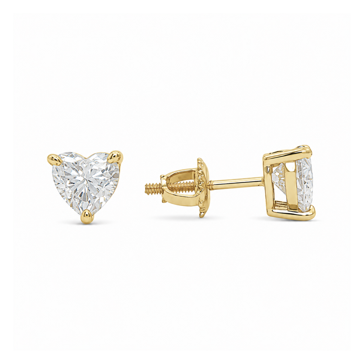 Heart Moissanite Stud Earrings, Gold-Plated