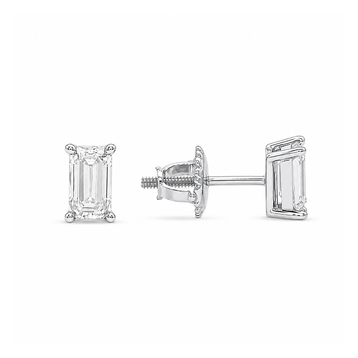 Emerald Cut Moissanite Stud Earrings