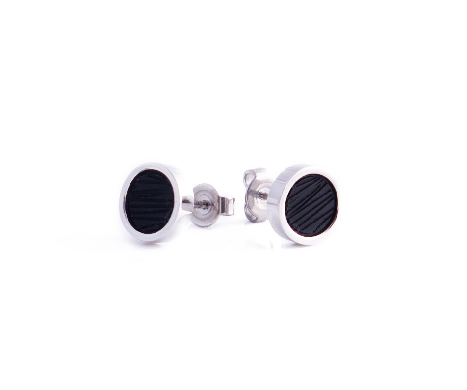 Italgem Stainless Steel Black IP Groove Design 9mm Stud Earrings