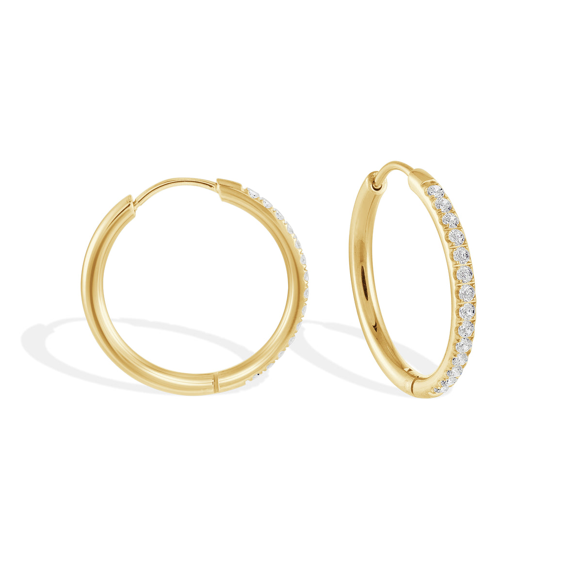 Gold IP Stainless Steel CZ 22mm Hoop Earrings