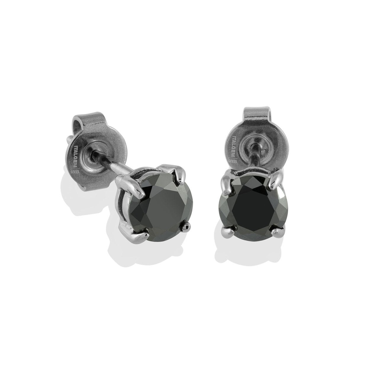 Italgem Stainless Steel 5mm Black Cubic Zirconia Stud Earrings