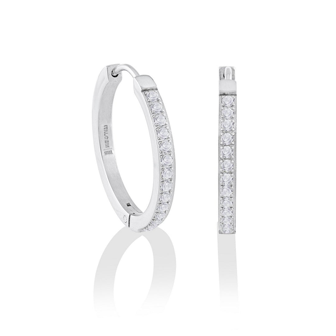 Veloria Stainless Steel 22mm CZ Flat Hoop Earrings