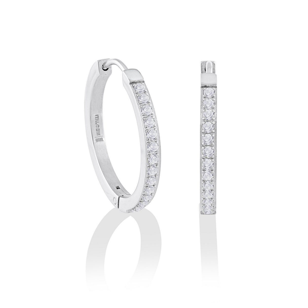 Veloria Stainless Steel 22mm CZ Flat Hoop Earrings