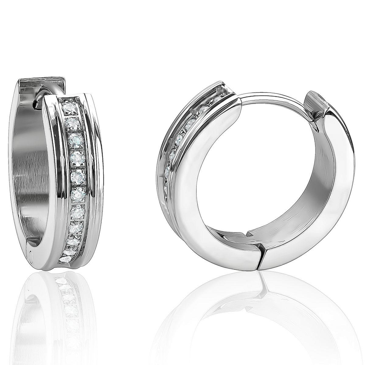 CZ Accented 17MM Huggie Hoops