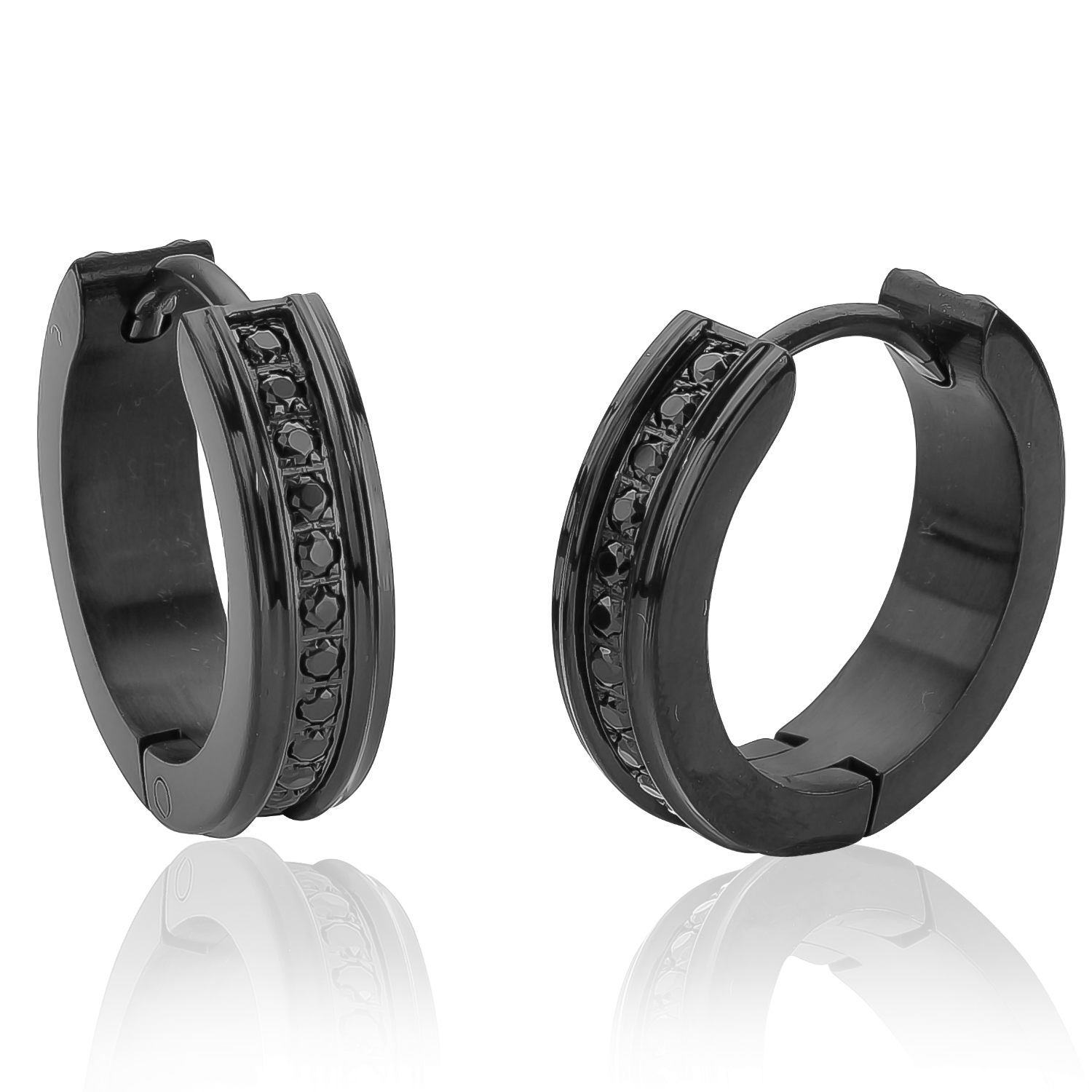 Italgem Steel Black CZ Huggies