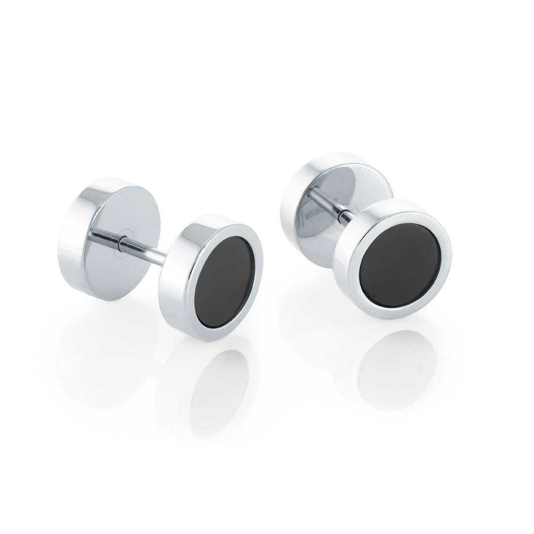 Italgem Stainless Steel Black IP Reversible 8mm Stud Earrings