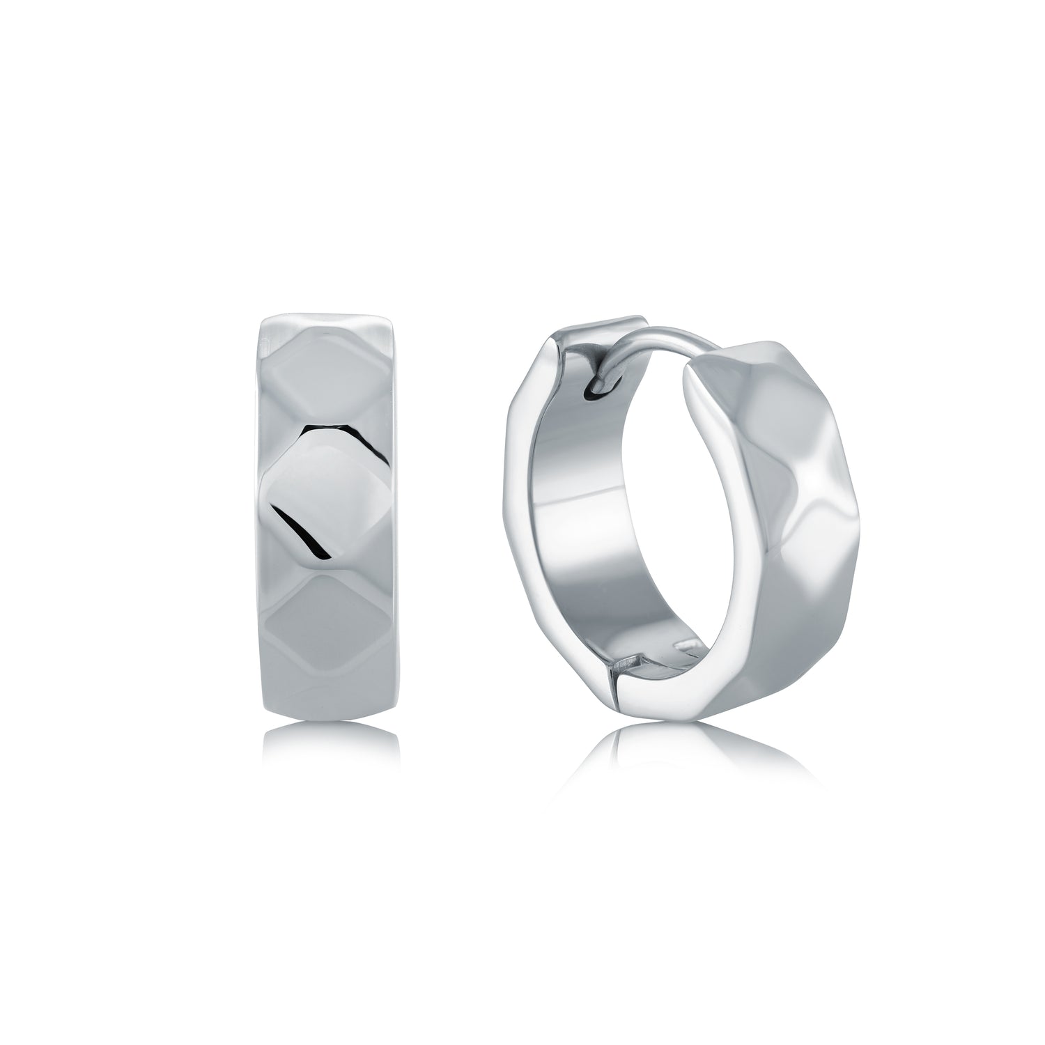 Italgem Steel Faceted Huggie Earrings