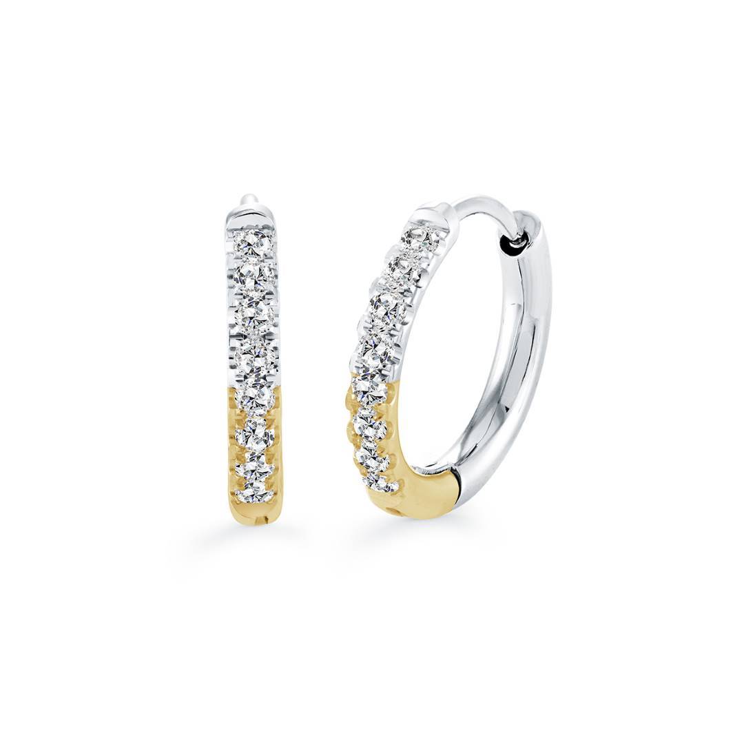 Two-Tone Yellow Gold Ion-Plated White CZ Huggie Hoops – 18.5mm