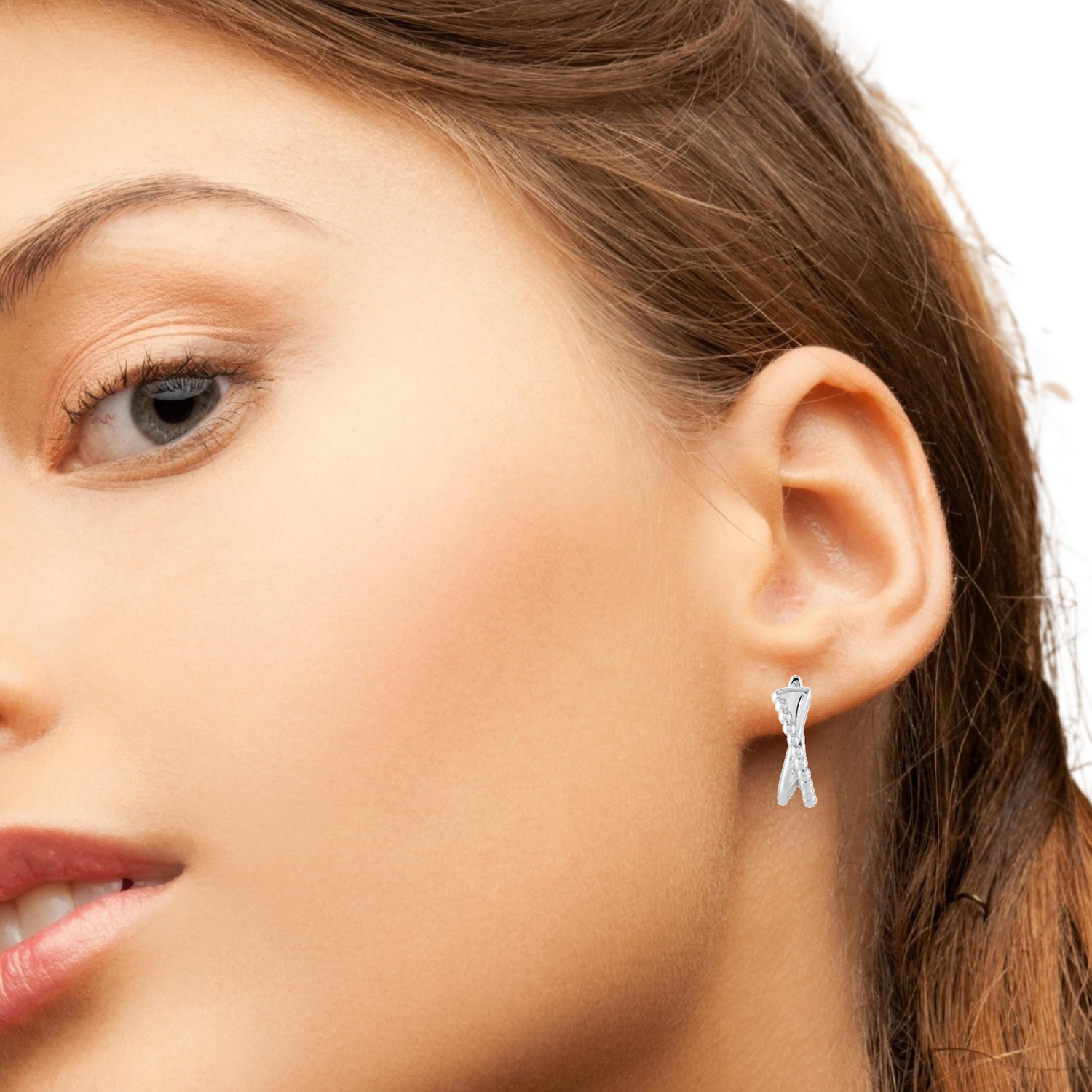 Beaded Crossover Huggie Earrings, 15MM