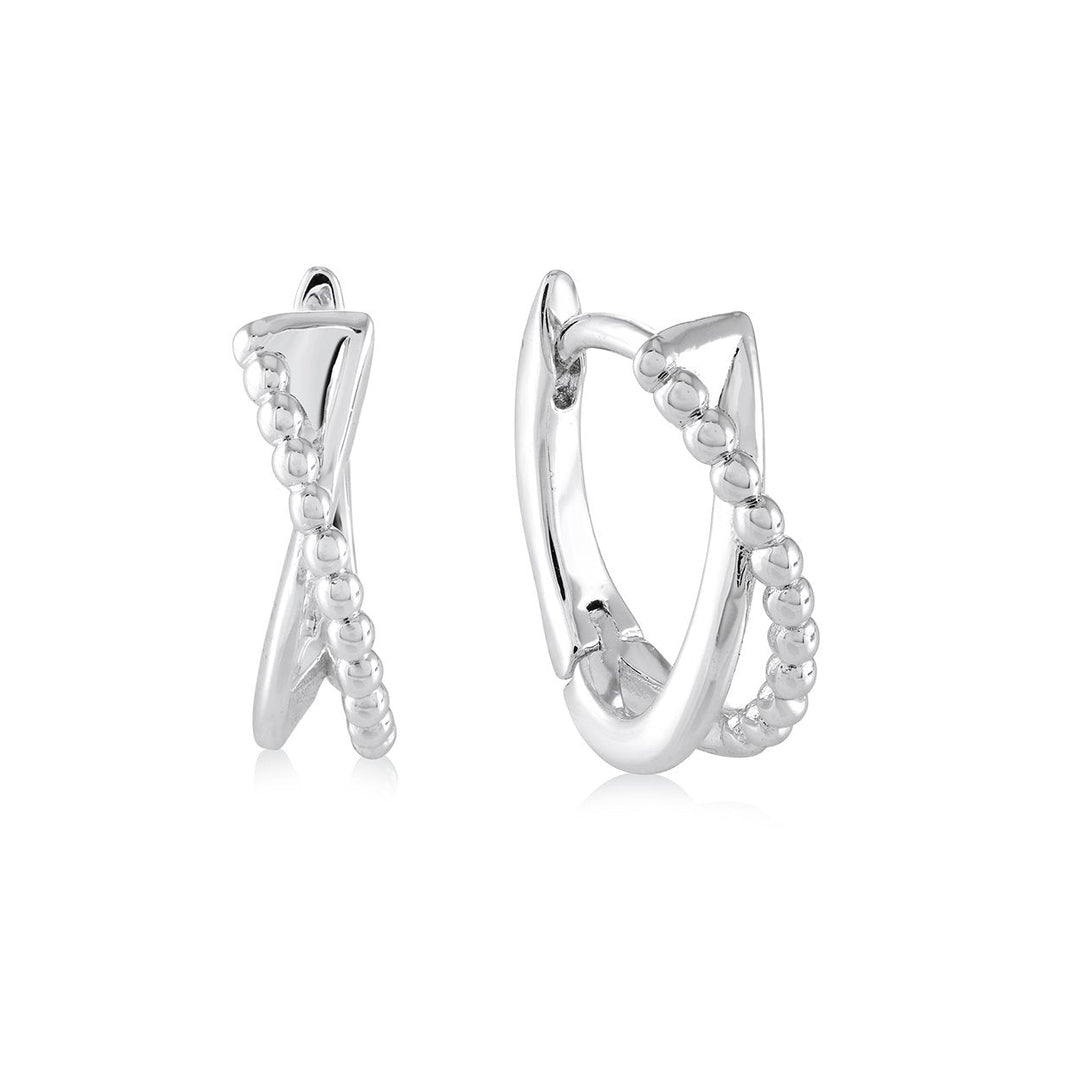 Beaded Crossover Huggie Earrings, 15MM
