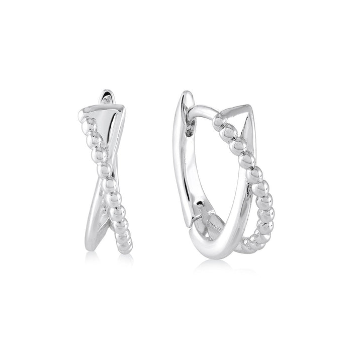Beaded Crossover Huggie Earrings, 15MM