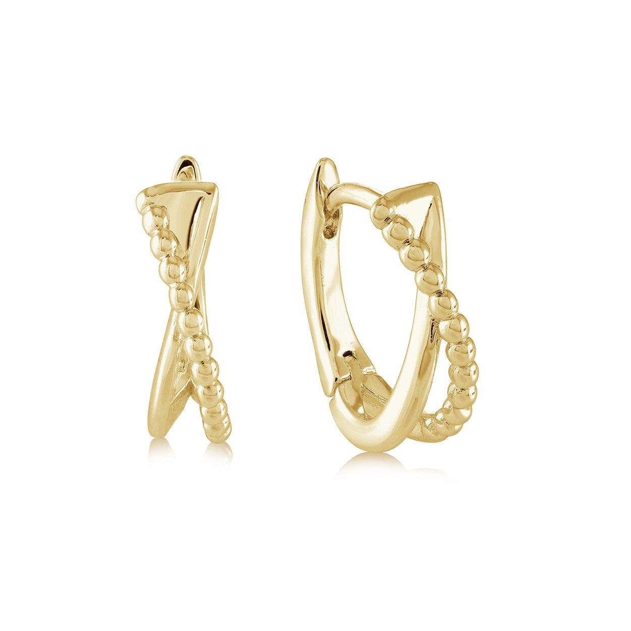 Beaded Crossover Huggie Earrings, 15MM