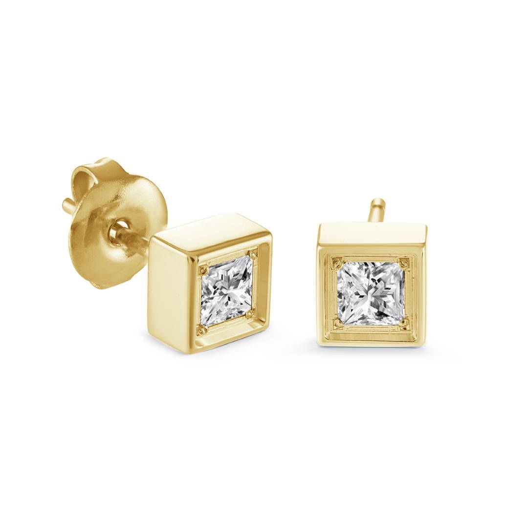Italgem Gold IP Stainless Steel 5.5mm White Cubic Zirconia Square Stud Earrings