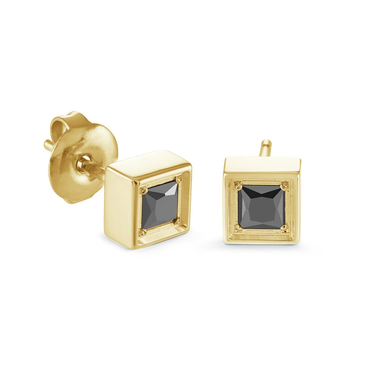 Italgem Gold IP Stainless Steel 5.5mm Black Cubic Zirconia Square Stud Earrings
