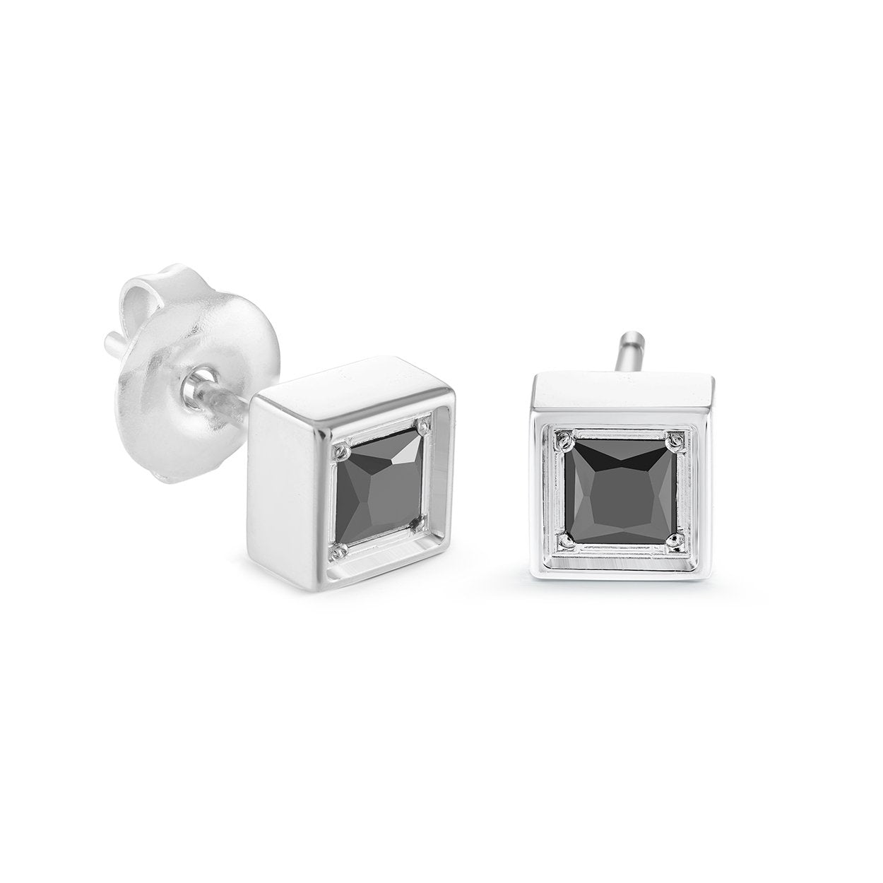 Italgem Stainless Steel 5.5mm Black Cubic Zirconia Square Stud Earrings