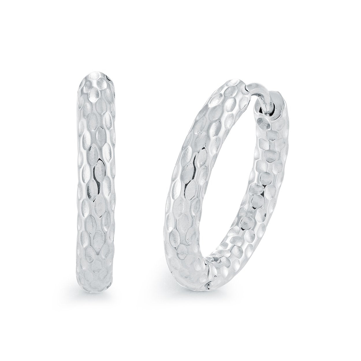 Veloria Stainless Steel 17.5x2.8mm Hammered Hoop Earrings