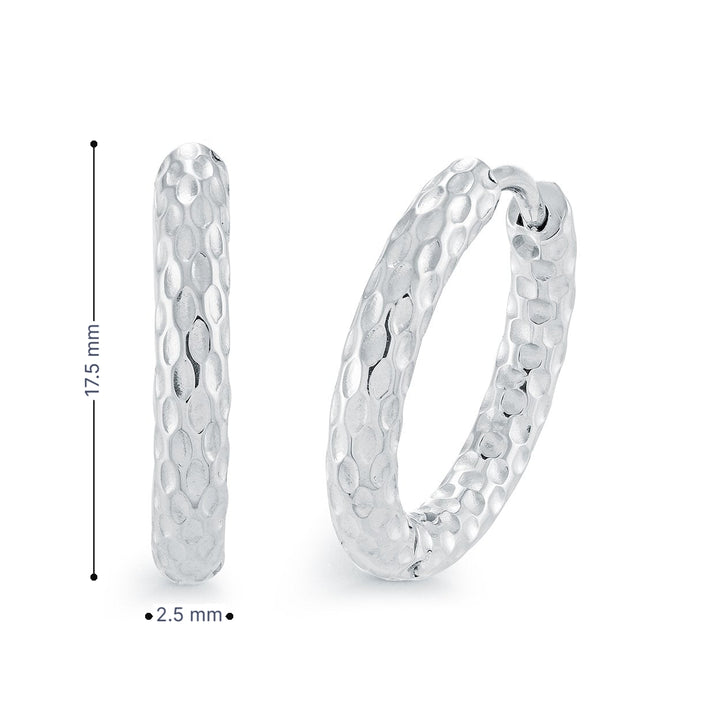 Veloria Stainless Steel 17.5x2.8mm Etched Hammered Hoop Earrings