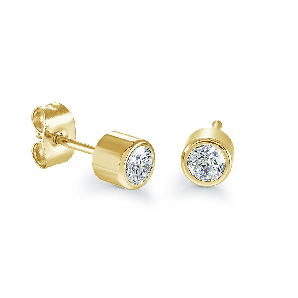 Italgem Gold IP Stainless Steel 5mm White Cubic Zirconia Bezel Stud Earrings