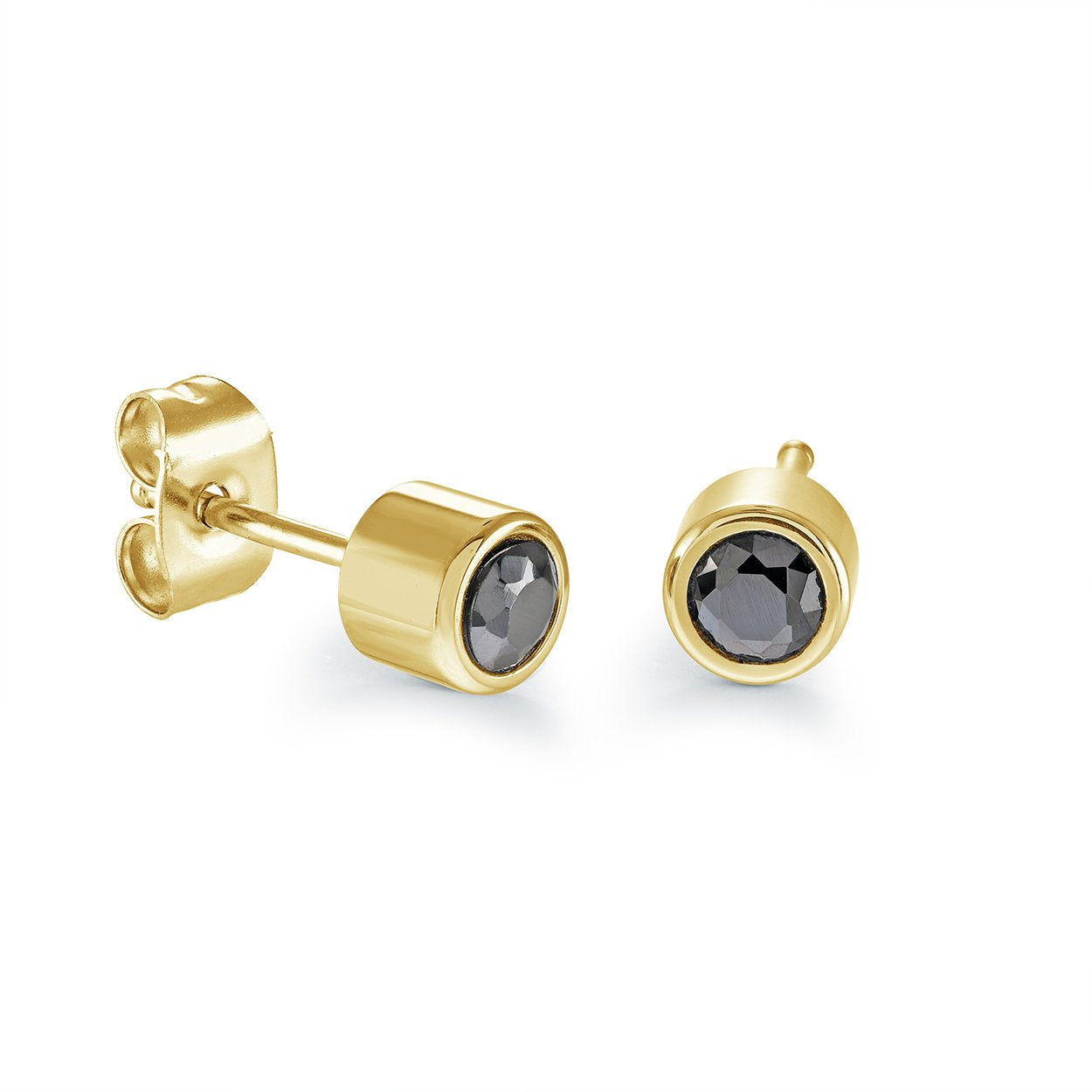 Italgem Steel Gold & Black CZ Stud Earrings