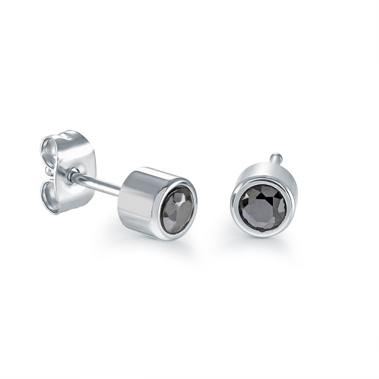 Italgem Steel Black CZ Stud Earrings