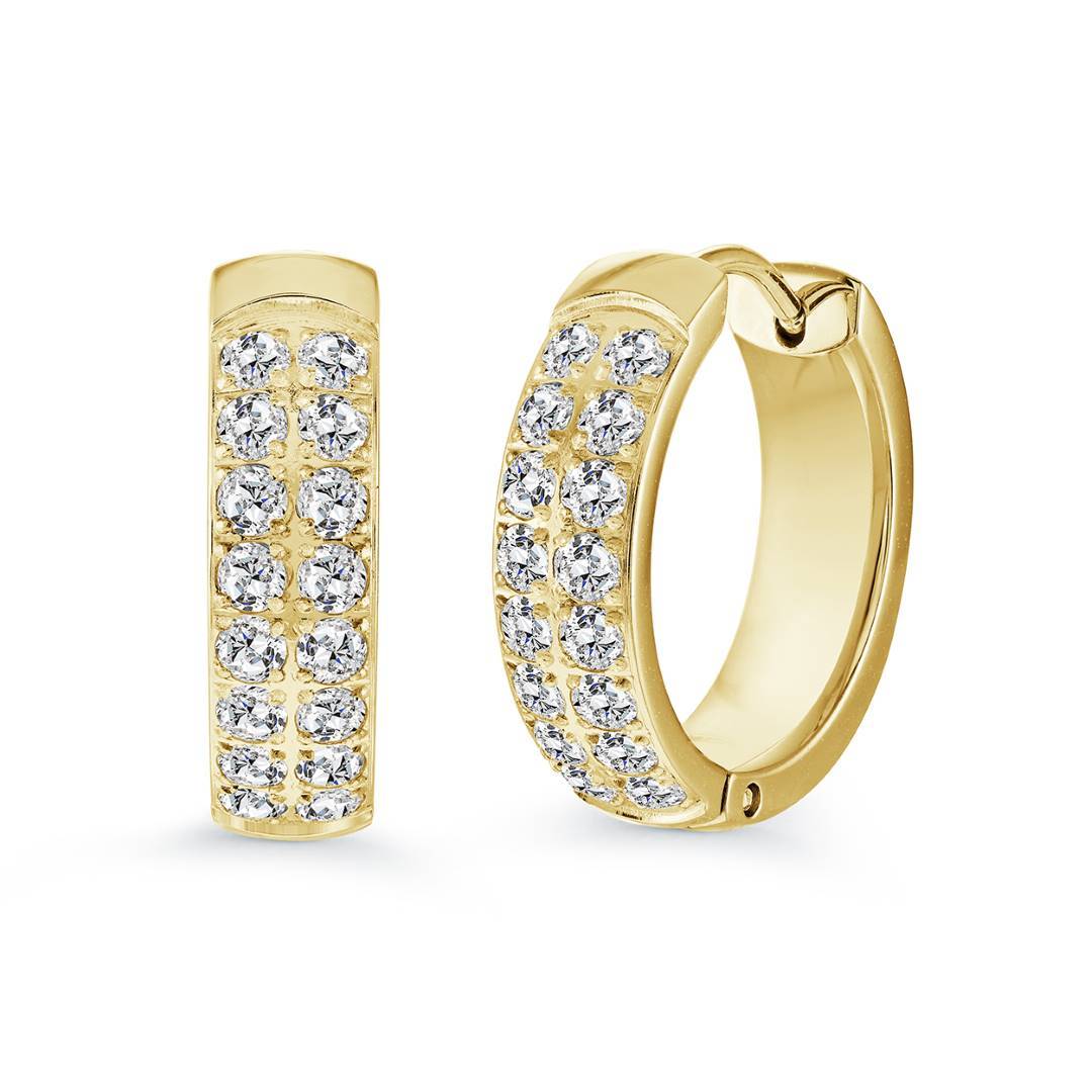 Gold IP Double-Row CZ Huggie Hoop Earrings