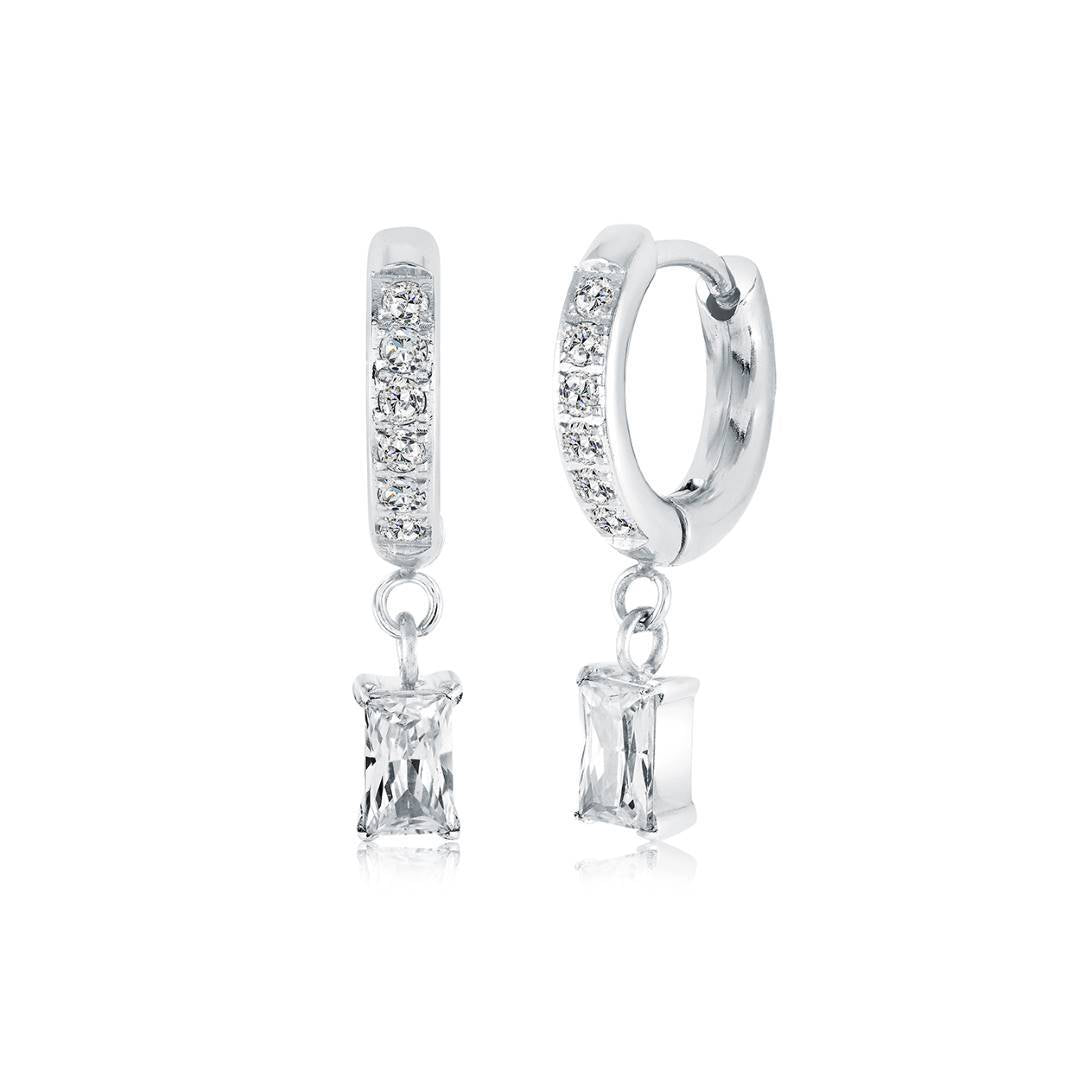 12.6MM CZ Huggie Hoops with Emerald Cut Dangle