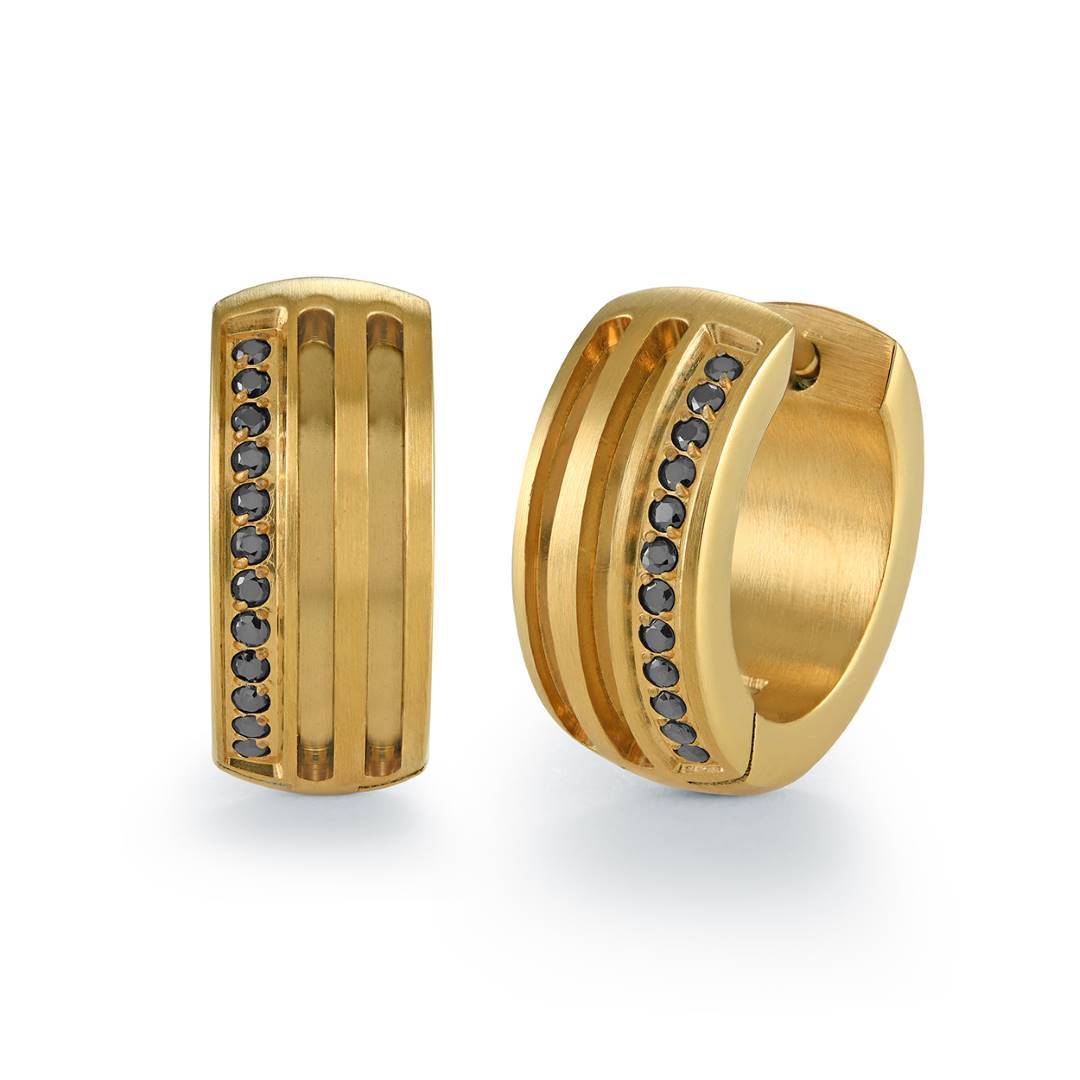 Yellow Huggie Hoops with Black CZ