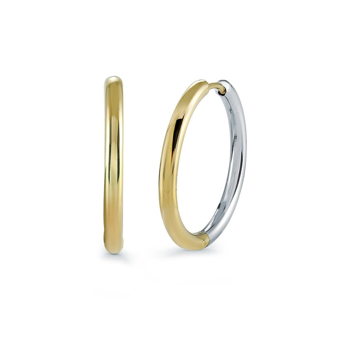 Two-Tone White and Yellow 20mm Huggie Earrings
