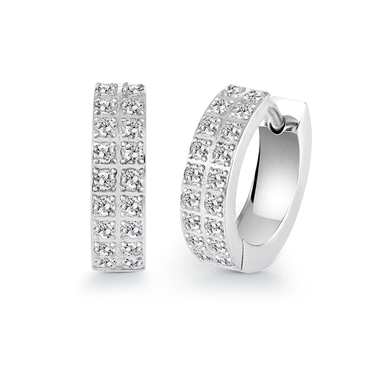 Double Row Cubic Zirconia Huggie Hoops