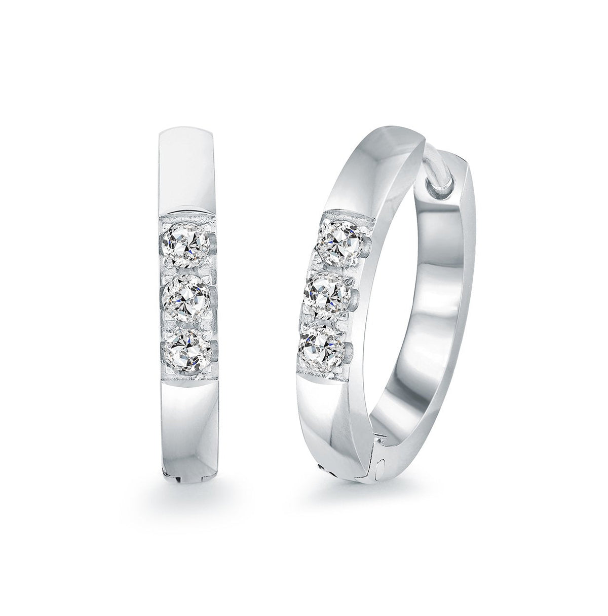 Veloria 16mm Half-Eternity Stainless Steel Huggie Hoop Earrings