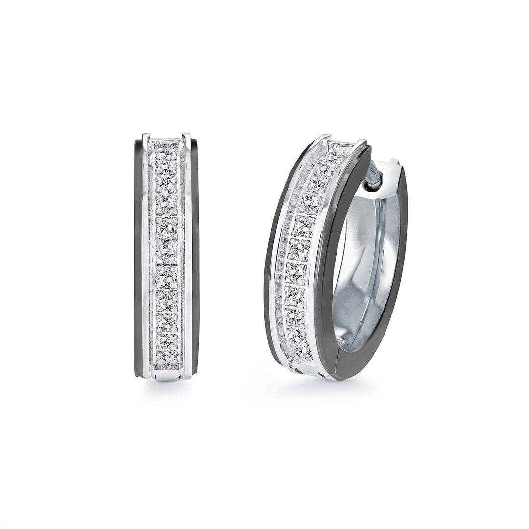 15MM Two Tone Channel Set CZ Huggie Earrings