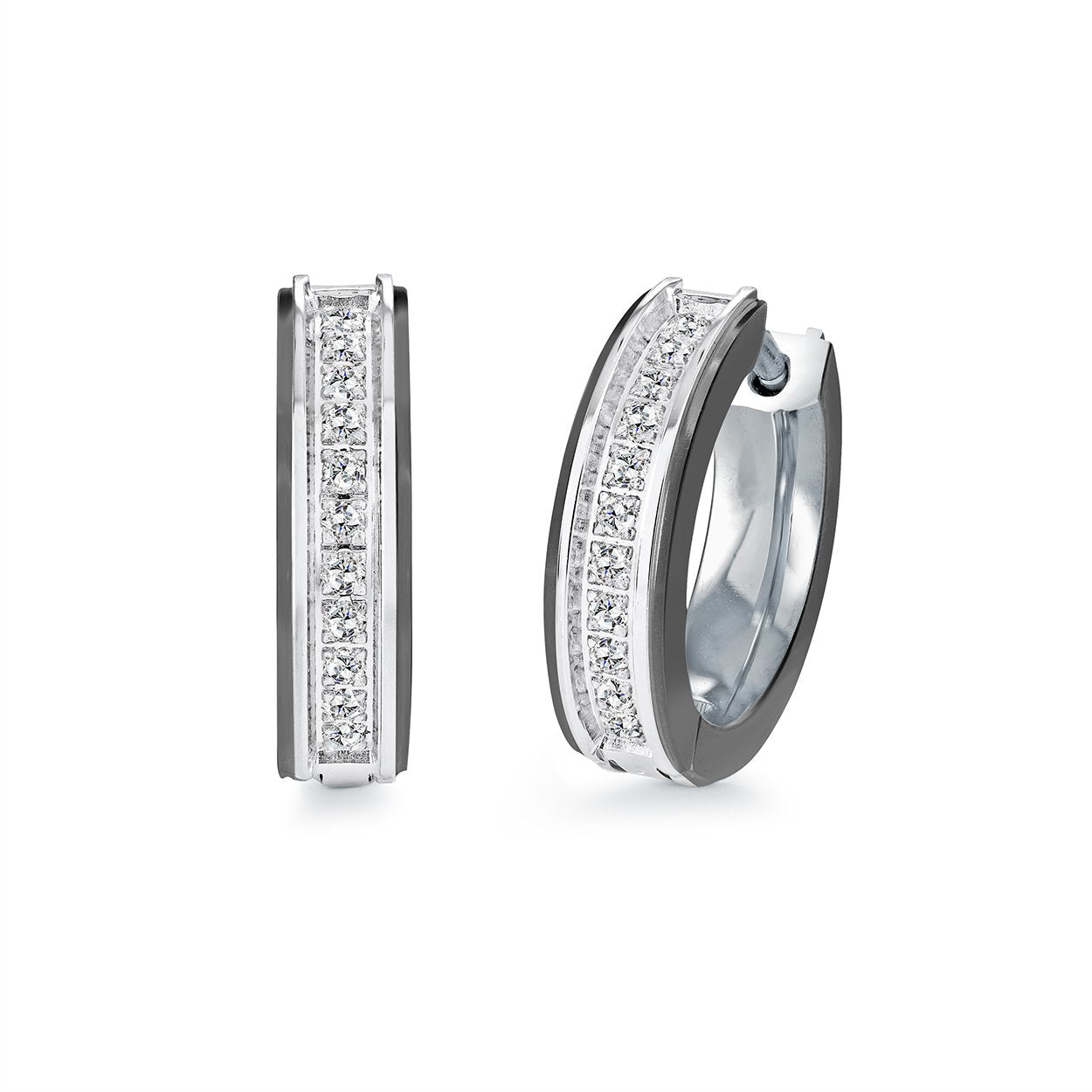 15MM Two Tone Channel Set CZ Huggie Earrings