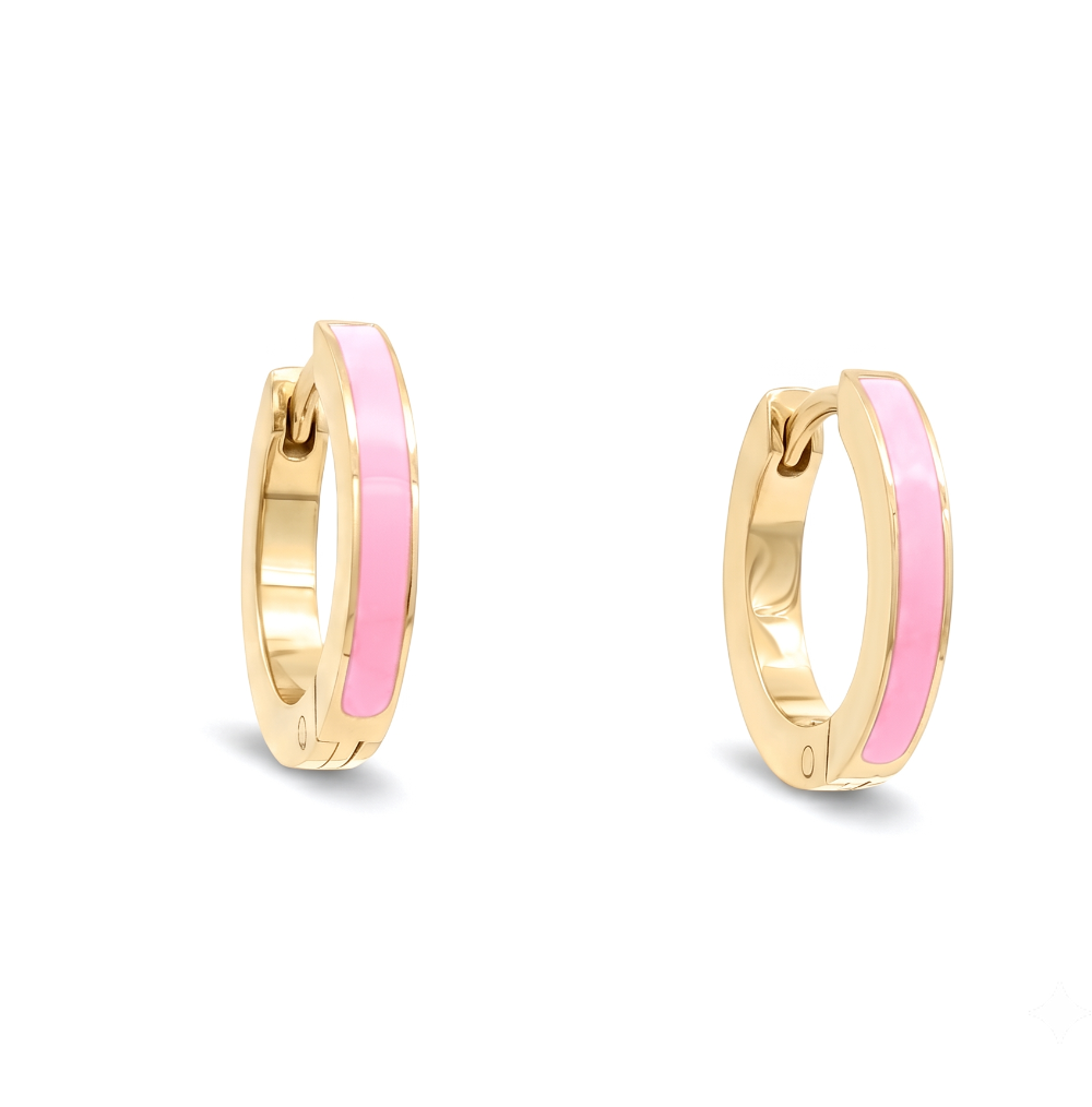 Veloria Gold IP Stainless Steel Pink Enamel 14mm Huggie Earrings