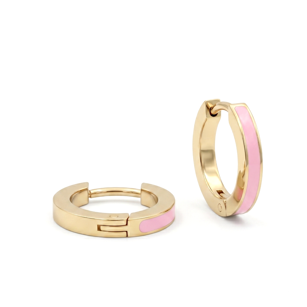 Veloria Gold IP Stainless Steel Pink Enamel 14mm Huggie Earrings
