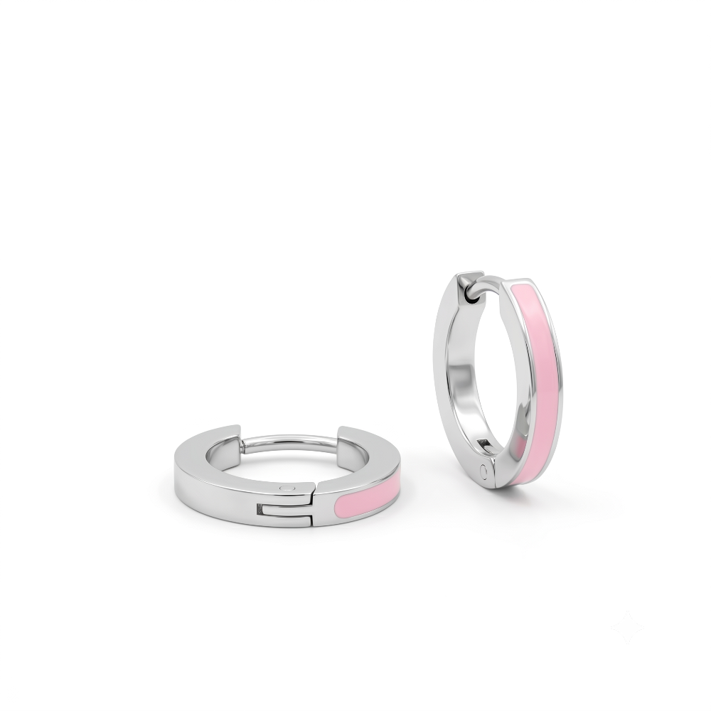 Veloria Stainless Steel Pink Enamel 14mm Huggie Earrings