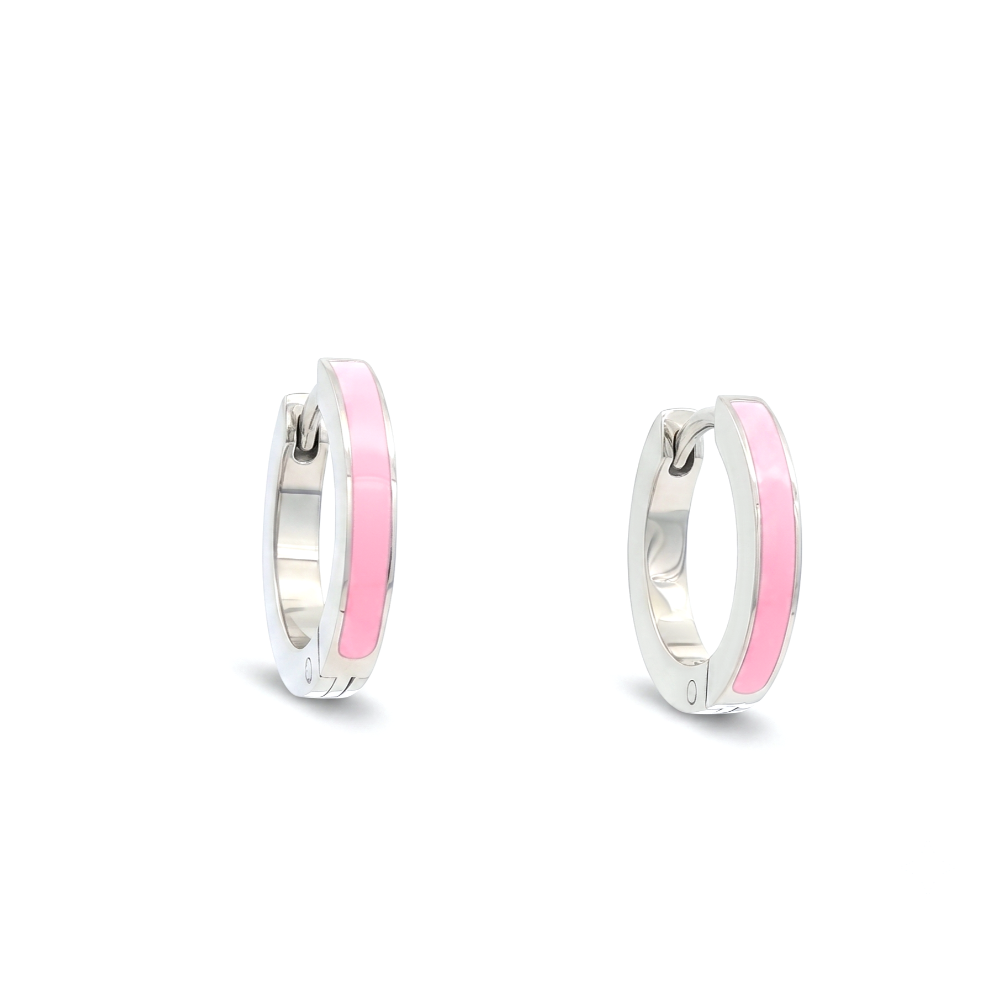 Veloria Stainless Steel Pink Enamel 14mm Huggie Earrings
